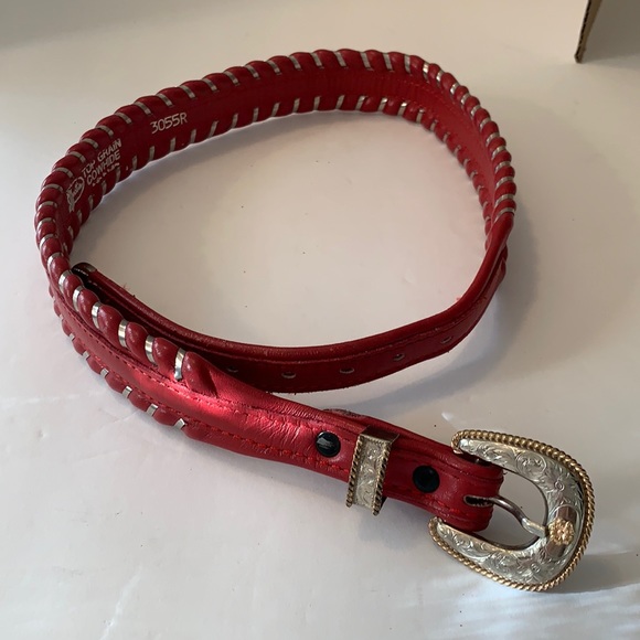 Justin Boots Accessories - JUSTIN RED TOP GRAIN COWHIDE RED LEATHER SILVER BRAID 3055R SZ 28 ORNATE BUCKLE